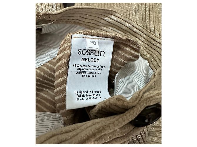 Pantalones Sessun de algodón y lino beige Talla 38 - vista 6