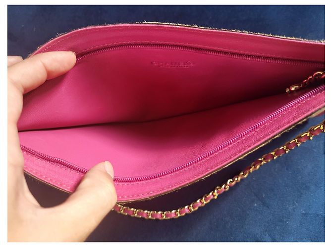 Pochette Chanel Beige in pelle d'agnello e pelo di pony - vista 4