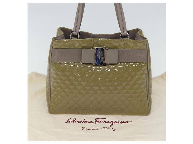 Salvatore Ferragamo Borsa A Mano Smalto Beige Auth cl837 - vista 12