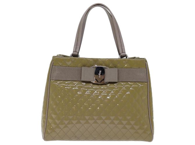 Salvatore Ferragamo Borsa A Mano Smalto Beige Auth cl837 - vista 13