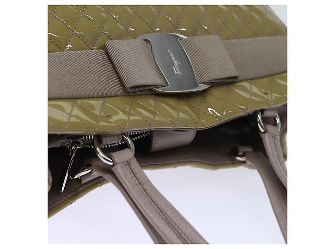 Salvatore Ferragamo Borsa A Mano Smalto Beige Auth cl837 - vista 6