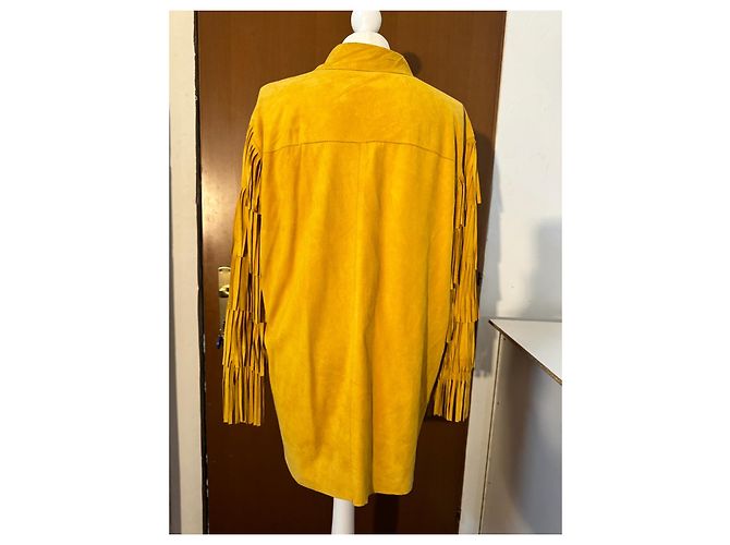 Moschino Lederjacke Gelb Wildleder mit Fransenärmeln - Ansicht 5