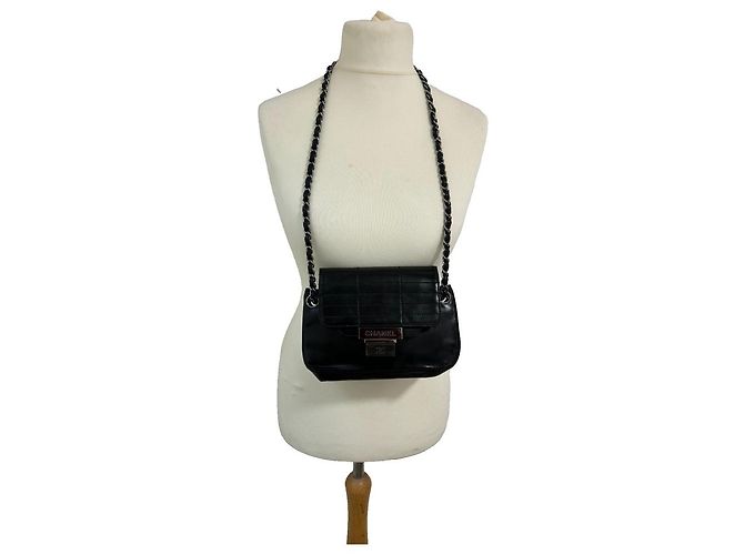 Chanel Borsa a tracolla in pelle nera e catena argento Nero Silver hardware - vista 15