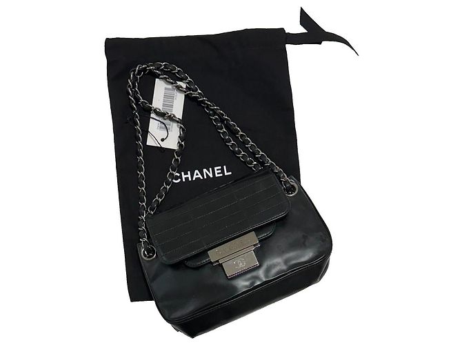 Chanel Borsa a tracolla in pelle nera e catena argento Nero Silver hardware - vista 20