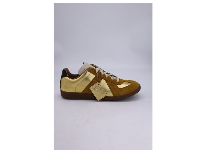 Maison Martin Margiela Sneakers stringate Maison Margiela Replica in pelle dorata e pelle scamosciata marrone - vista 11