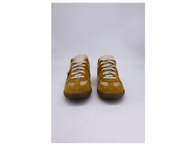 Maison Martin Margiela Sneakers stringate Maison Margiela Replica in pelle dorata e pelle scamosciata marrone - vista 13