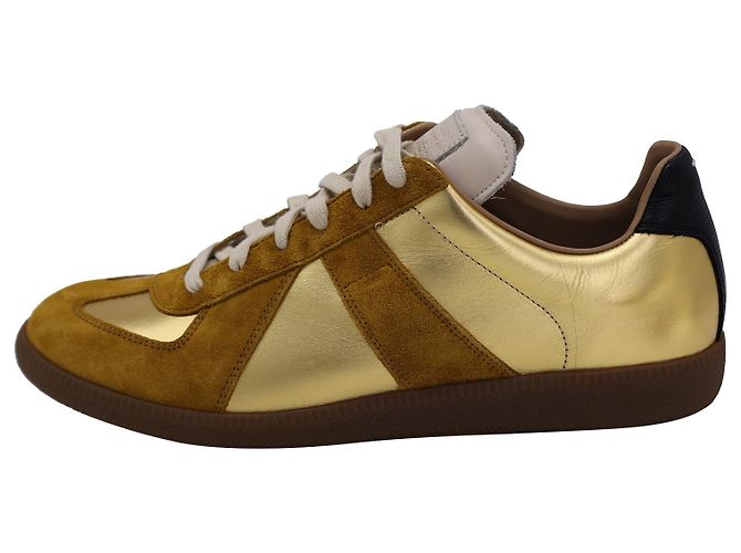 Maison Martin Margiela Sneakers stringate Maison Margiela Replica in pelle dorata e pelle scamosciata marrone - vista 2