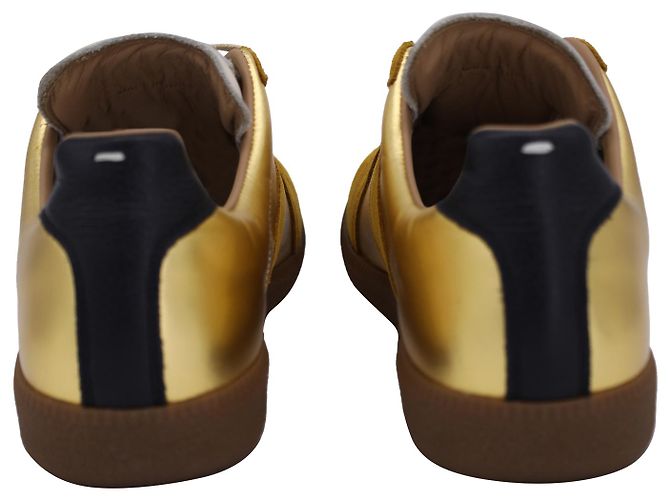 Maison Martin Margiela Sneakers stringate Maison Margiela Replica in pelle dorata e pelle scamosciata marrone - vista 4