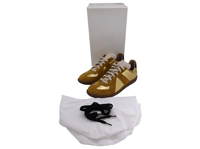 Maison Martin Margiela Sneakers stringate Maison Margiela Replica in pelle dorata e pelle scamosciata marrone - vista 6
