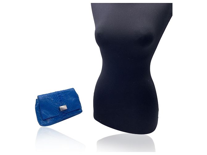 Orciani Borsa a tracolla piccola in pelle blu con tracolla a catena - vista 2
