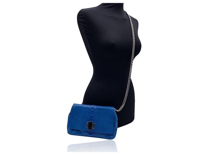 Orciani Borsa a tracolla piccola in pelle blu con tracolla a catena - vista 3