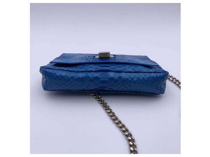 Orciani Borsa a tracolla piccola in pelle blu con tracolla a catena - vista 4