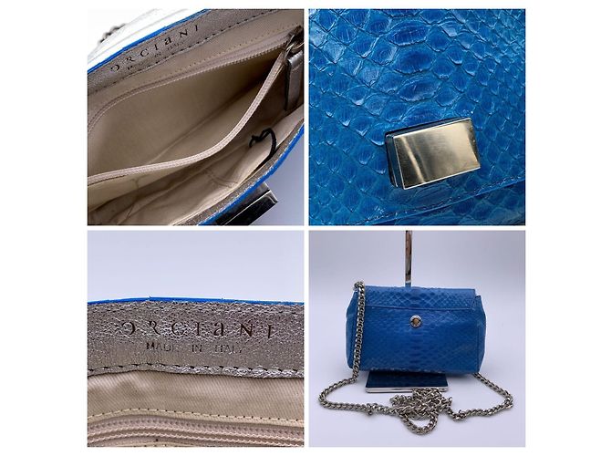 Orciani Borsa a tracolla piccola in pelle blu con tracolla a catena - vista 5