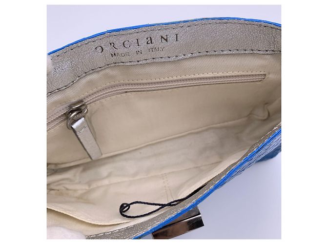 Orciani Borsa a tracolla piccola in pelle blu con tracolla a catena - vista 6