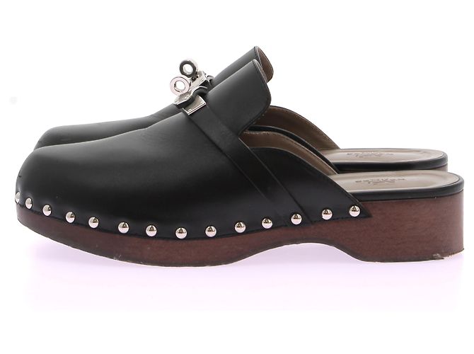 Kelly Hermès HERMES  Mules & clogs T.eu 39 leather Black - view 2