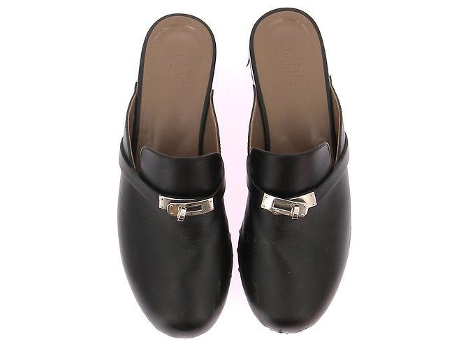 Kelly Hermès HERMES  Mules & clogs T.eu 39 leather Black - view 7