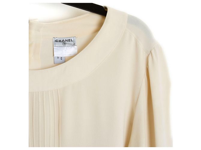 Chanel AH2007 Top FR42 Ecru Seidenkreppbluse US12 Roh - Ansicht 4