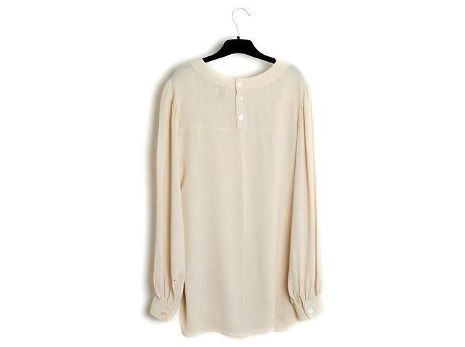Chanel AH2007 Top FR42 Ecru Seidenkreppbluse US12 Roh - Ansicht 5