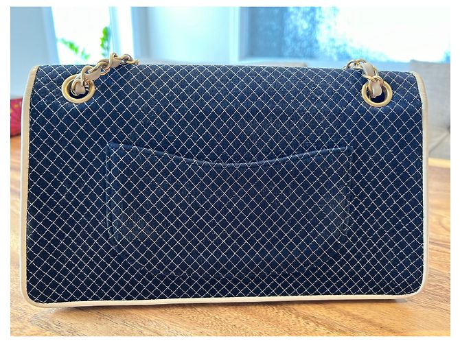 Timeless Borsa Chanel Flap Blu Tweed - vista 4
