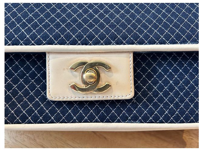 Timeless Borsa Chanel Flap Blu Tweed - vista 6