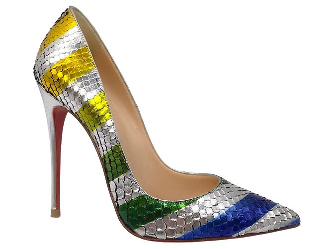 Christian Louboutin Silver Multicolor Metallic Striped So Kate 120mm Python Raye Laminato Pumps - view 2