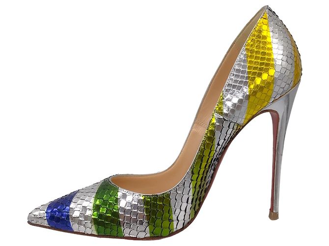Christian Louboutin Silver Multicolor Metallic Striped So Kate 120mm Python Raye Laminato Pumps - view 3