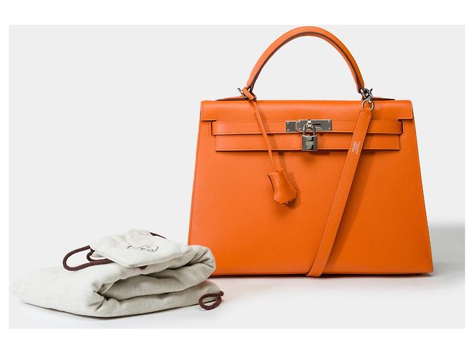 Hermès Sac HERMES Kelly 32 en Cuir Orange - 101890 - vue 2