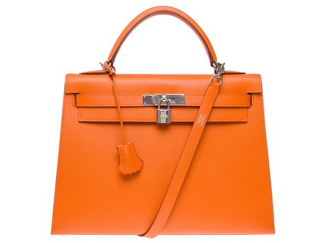 Hermès Sac HERMES Kelly 32 en Cuir Orange - 101890 - vue 3