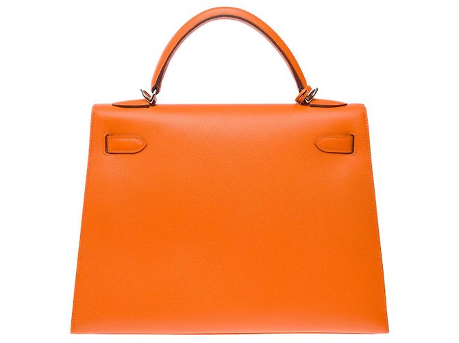 Hermès Sac HERMES Kelly 32 en Cuir Orange - 101890 - vue 4