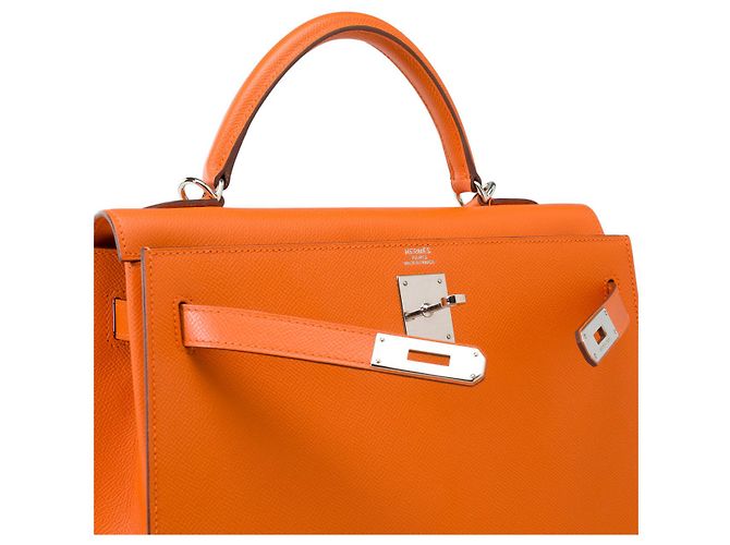 Hermès Sac HERMES Kelly 32 en Cuir Orange - 101890 - vue 7