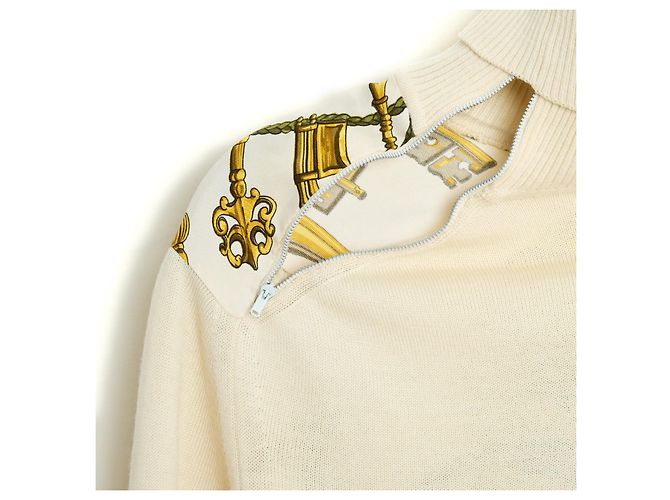 Hermès Hermes 1980 Top Pull Twillaine FR38 Die Schlüssel Twillaine Seidenwollpullover US8 Roh - Ansicht 3