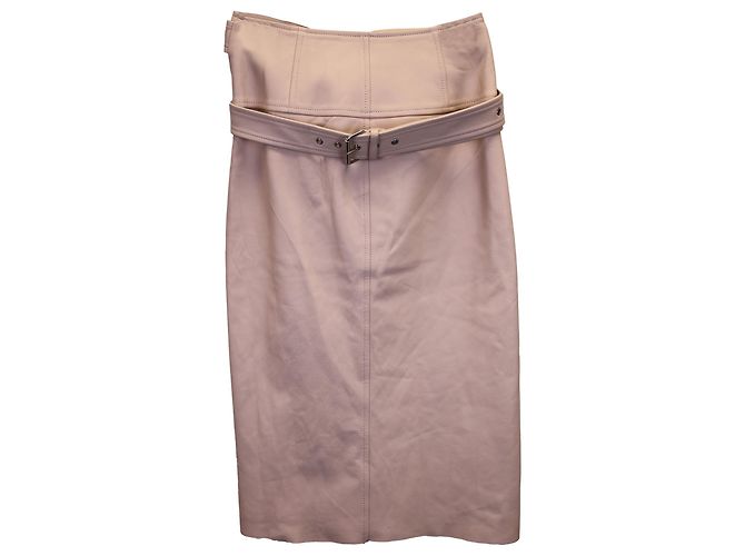 Alexander McQueen Falda cruzada con cinturón en piel de cordero rosa pastel - vista 2