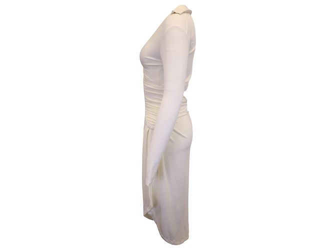 Off White Vestido elástico com recorte assimétrico off-white em viscose creme Branco Cru - vista 3