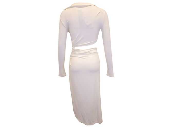 Off White Vestido elástico com recorte assimétrico off-white em viscose creme Branco Cru - vista 4
