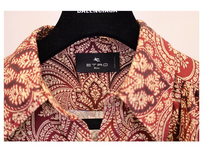 Vestido camisero midi con estampado de cachemira en viscosa roja de Etro - vista 5