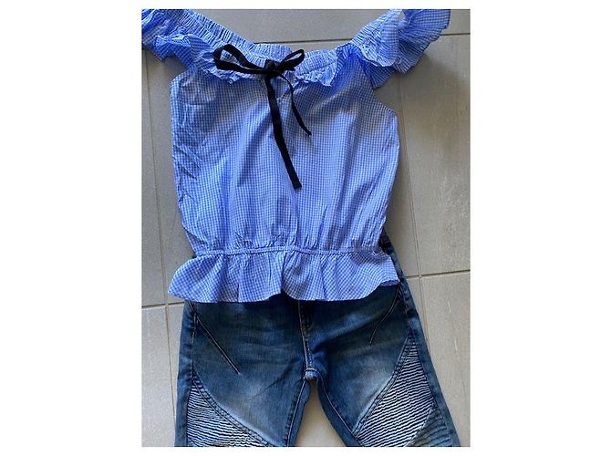 Autre Marque Top Vichy Brigitte Bardot Azul y Blanco Algodón - vista 11