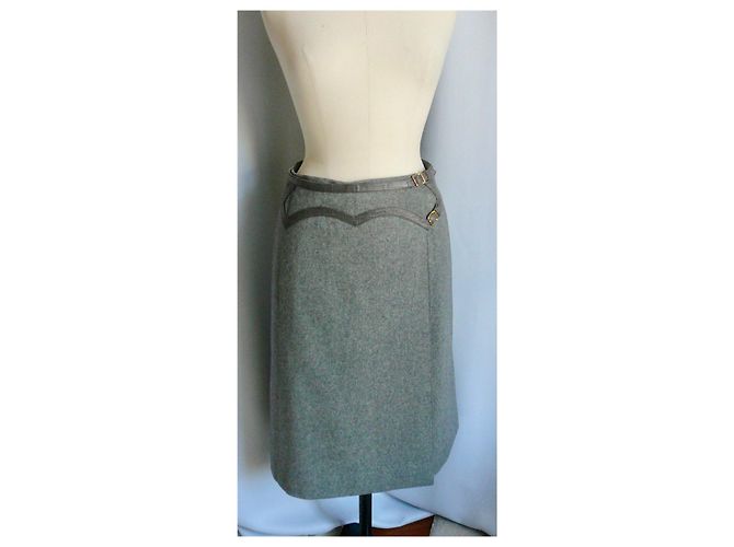 Hermès Falda cruzada de lana gris HERMES SPORT T40 - vista 2