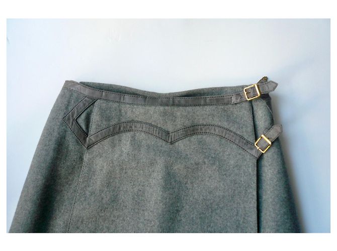 Hermès Falda cruzada de lana gris HERMES SPORT T40 - vista 6