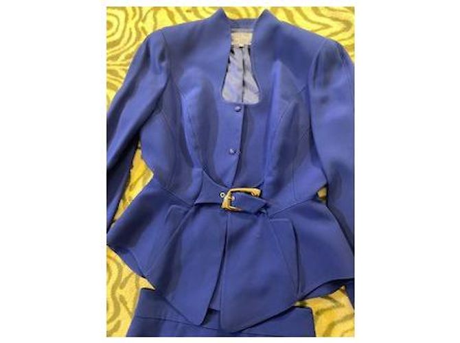 Tailleur Thierry Mugler blu in cotone con blazer e gonna - vista 3