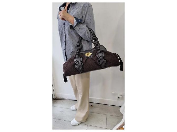 Borsa Shanghai Tang in pelle marrone - vista 5