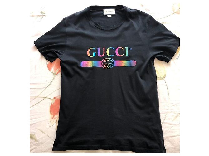T-shirt Gucci rainbow nera in cotone Nero - vista 2