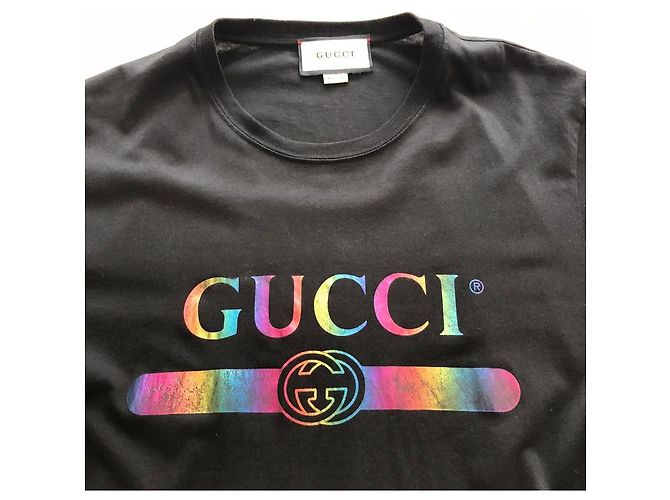 T-shirt Gucci rainbow nera in cotone Nero - vista 3