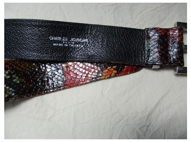 Charles Jourdan Breiter Ledergürtel aus exotischem Leder. Silber Hardware - Ansicht 4