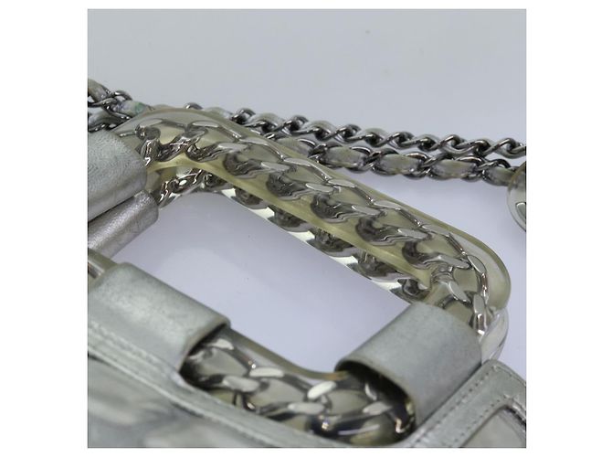 CHANEL Bolso de hombro con cadena Ice Cube Vinilo de 2 vías Plata CC Auth 71650 - vista 14