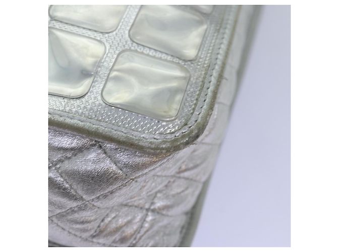 CHANEL Bolso de hombro con cadena Ice Cube Vinilo de 2 vías Plata CC Auth 71650 - vista 18