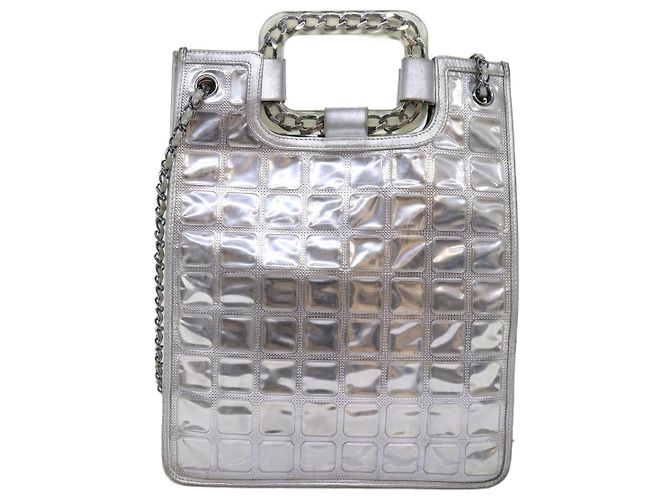 CHANEL Bolso de hombro con cadena Ice Cube Vinilo de 2 vías Plata CC Auth 71650 - vista 2