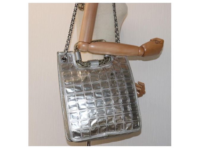 CHANEL Bolso de hombro con cadena Ice Cube Vinilo de 2 vías Plata CC Auth 71650 - vista 23