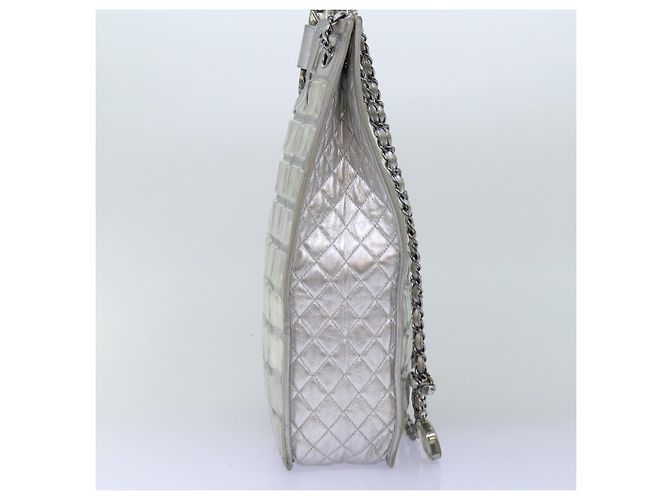 CHANEL Bolso de hombro con cadena Ice Cube Vinilo de 2 vías Plata CC Auth 71650 - vista 3