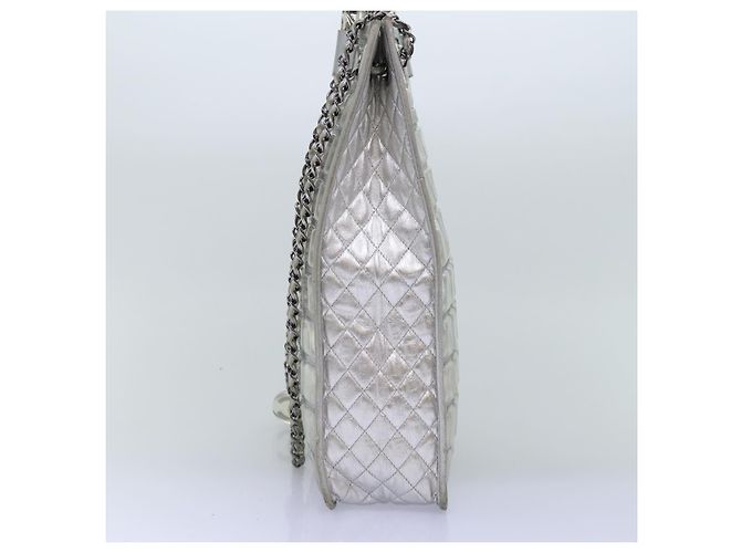 CHANEL Bolso de hombro con cadena Ice Cube Vinilo de 2 vías Plata CC Auth 71650 - vista 4