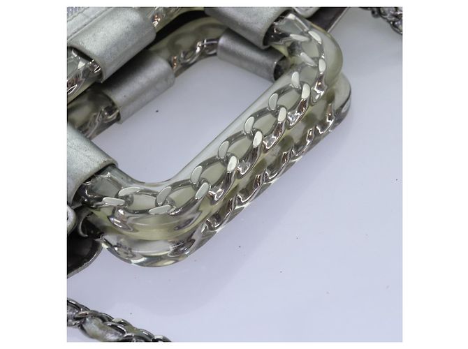 CHANEL Bolso de hombro con cadena Ice Cube Vinilo de 2 vías Plata CC Auth 71650 - vista 6